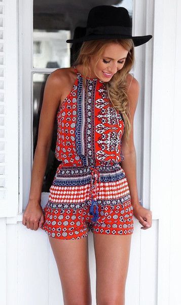 Bohemian Style Playsuit in Red