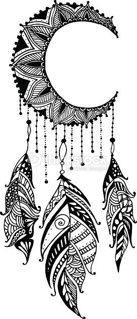 Clipart vectoriel : Hand-drawn moon mandala dreamcatcher with feathers. Ethnic illustration, tribal