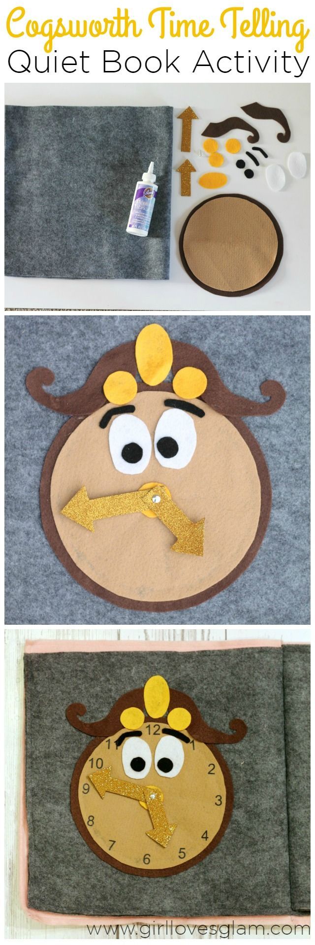 Cogsworth Time Telling Quiet Book Activity on www.girllovesglam…