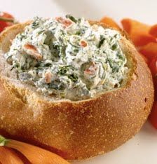 Cold Spinach Dip: 1 pkg Knorr Dry Vegetable Dip, 10 oz spinach, 16 oz sour cream, 1 c mayo, 8 oz can water chestnuts drained and