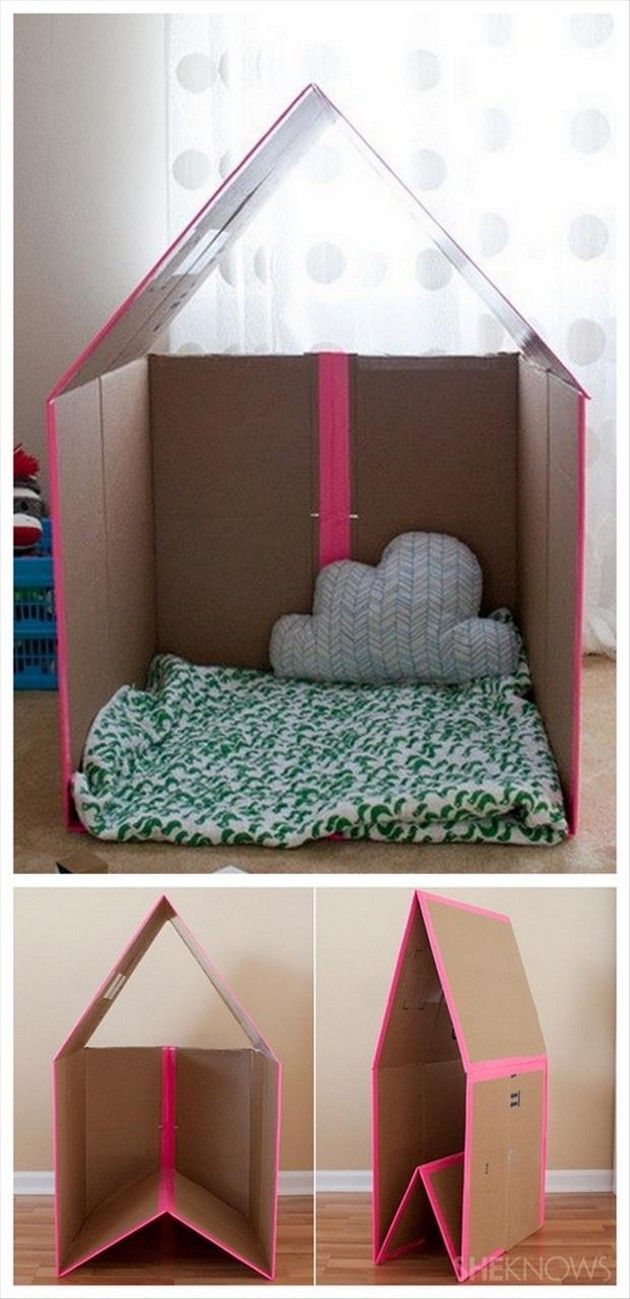 Cool Craft & DIY Ideas – Kids Playhouse Old Cardboard boxes – cute for future, maybe could make in the classroom??