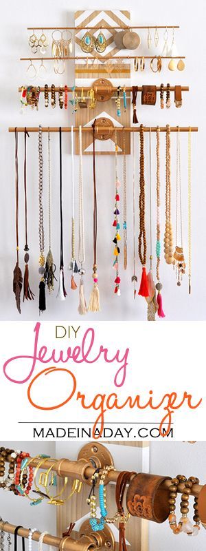 DIY Geometric Industrial Wall Jewelry Organizer.Have a lot of jewelry? I do and I made this super fun industrial trend jewelry