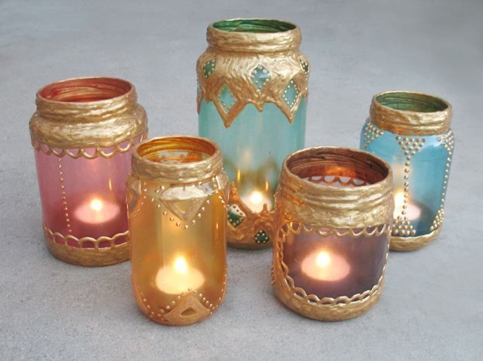 DIY Moroccan Candle Holders — Simply Collect Glass Jars & Decorate with Gold Paint for CHEAP & CHIC Moroccan Decor!