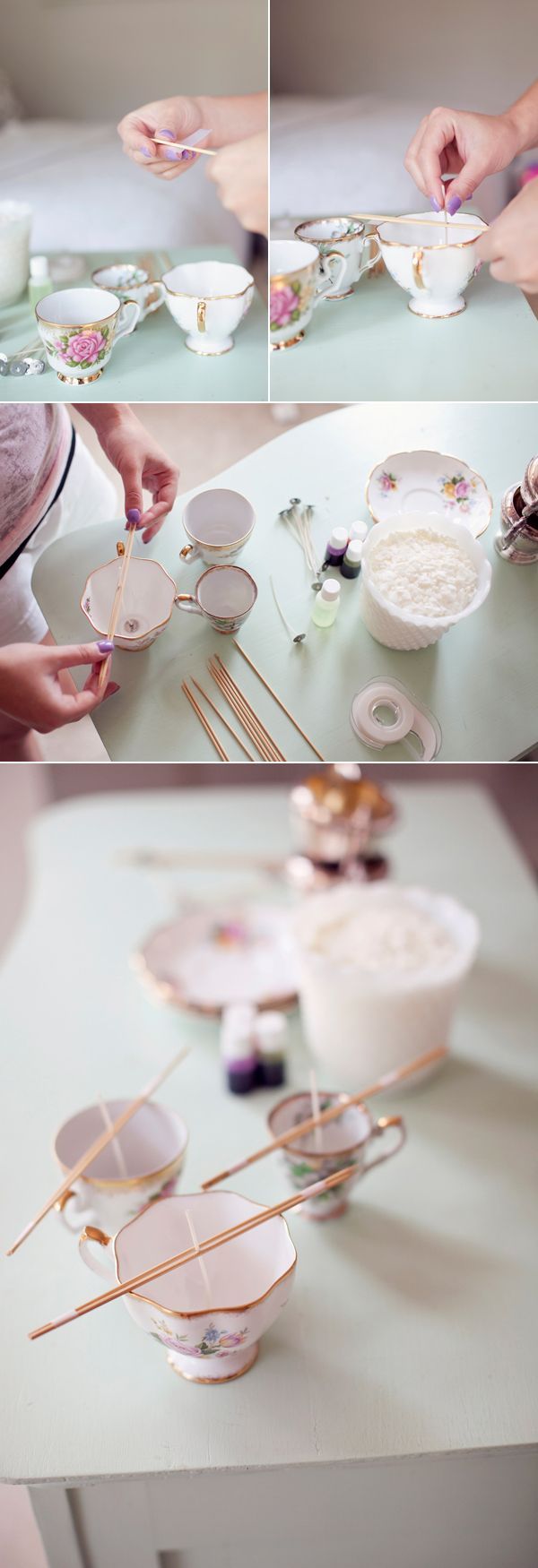 #DIY Vintage Teacup Candles – VERY easy and would be a cute gift/party favor.