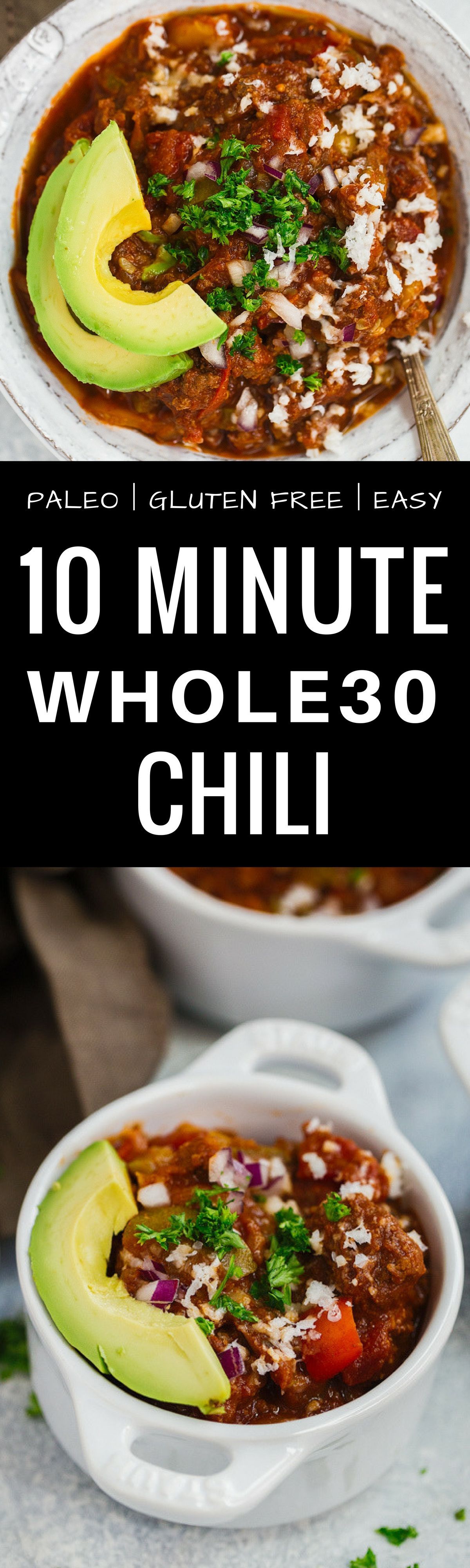 Easy 10 minute Whole30 Chili Recipe. Easy Whole30… #dinner_recipes_easy