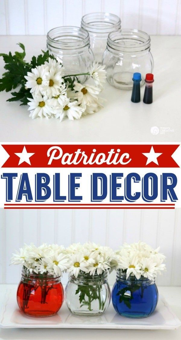 Easy Patriotic Table Decor | 4th of July table decoration | Red, White and Blue | See more creative ideas on TodaysCreativeLif…