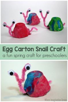 Egg Carton Snail Craft for kids! A simple spring craft for preschoolers! Great craft for gardening, bugs, and spring preschool