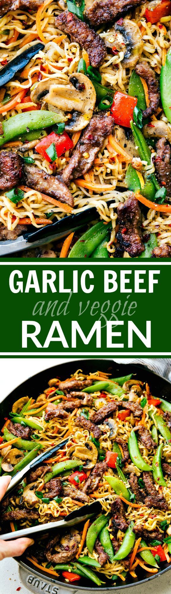 Garlic Beef and Veggie Ramen is an easy 30-minute dinner recipe that is so much better than take-out! via chelseasmessyapro…