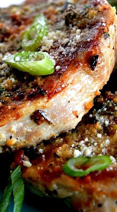 Garlicky Butter & Chive Parmesan Pork Chops – May 2017 tasty a bit dry will cut back on cooking time