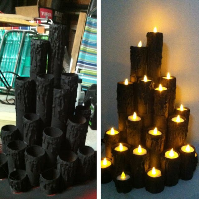 HALLOWEEN FAUX BURNING CANDLES DIY Just as I suspected! An awesome use for tp rolls!