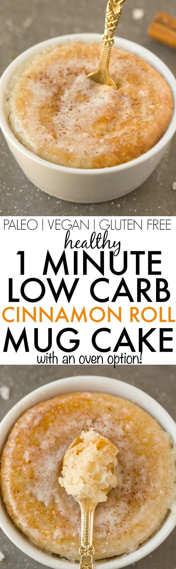 Healthy 1 Minute LOW CARB Cinnamon Roll Mug Cake- Light, fluffy and moist in the inside! Single servinf and packed full of protein