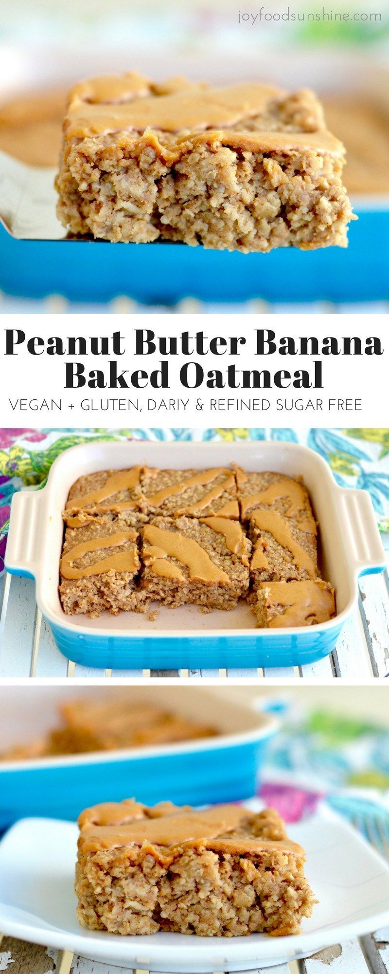 Healthy Peanut Butter Banana Baked Oatmeal Recipe! The perfect make-ahead breakfast! Gluten-free, dairy-free, & vegan-friendly