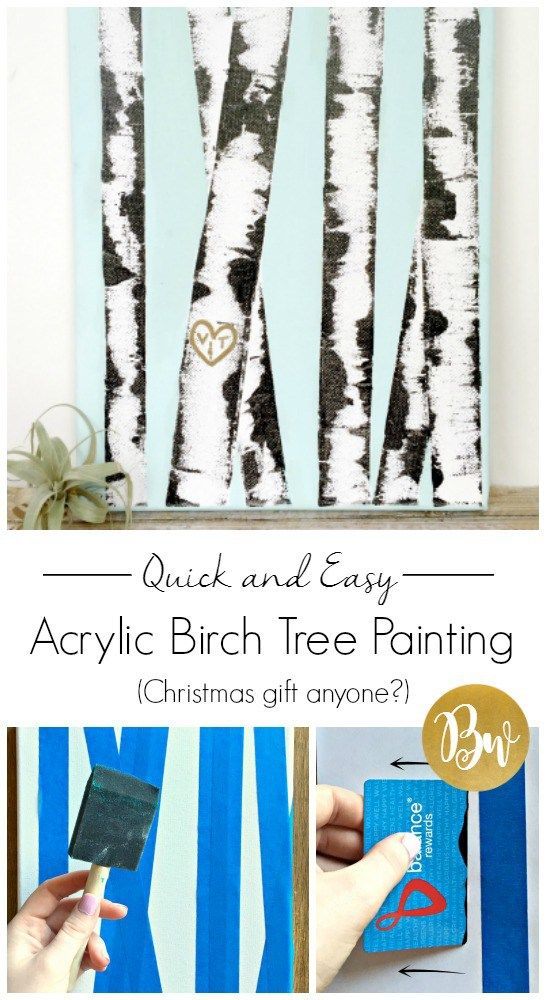How to make an easy DIY acrylic birch tree canvas painting! Perfect handmade Christmas gift. #diy_canvas_tree