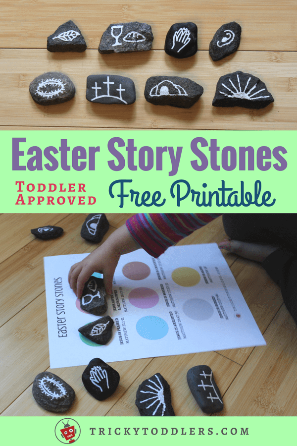 How to make Easter Story Stones, with a FREE printable sequencing page with corresponding scriptures. Great for teaching toddlers