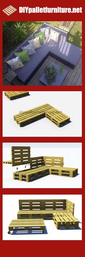 Instructions and 3D plans of how to make a sofa for the garden with pallets
