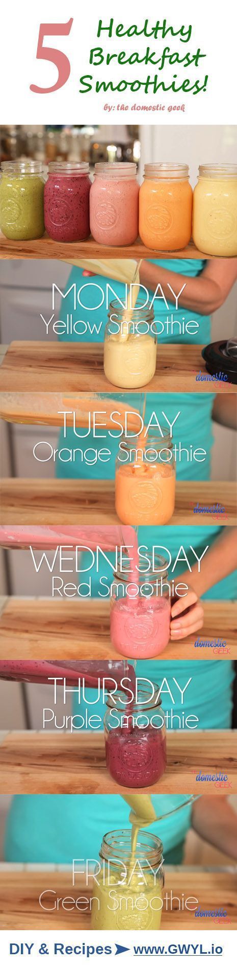 Learn how to make five easy smoothie recipes, one for each day of the week! Recipes here — gwyl.io/…