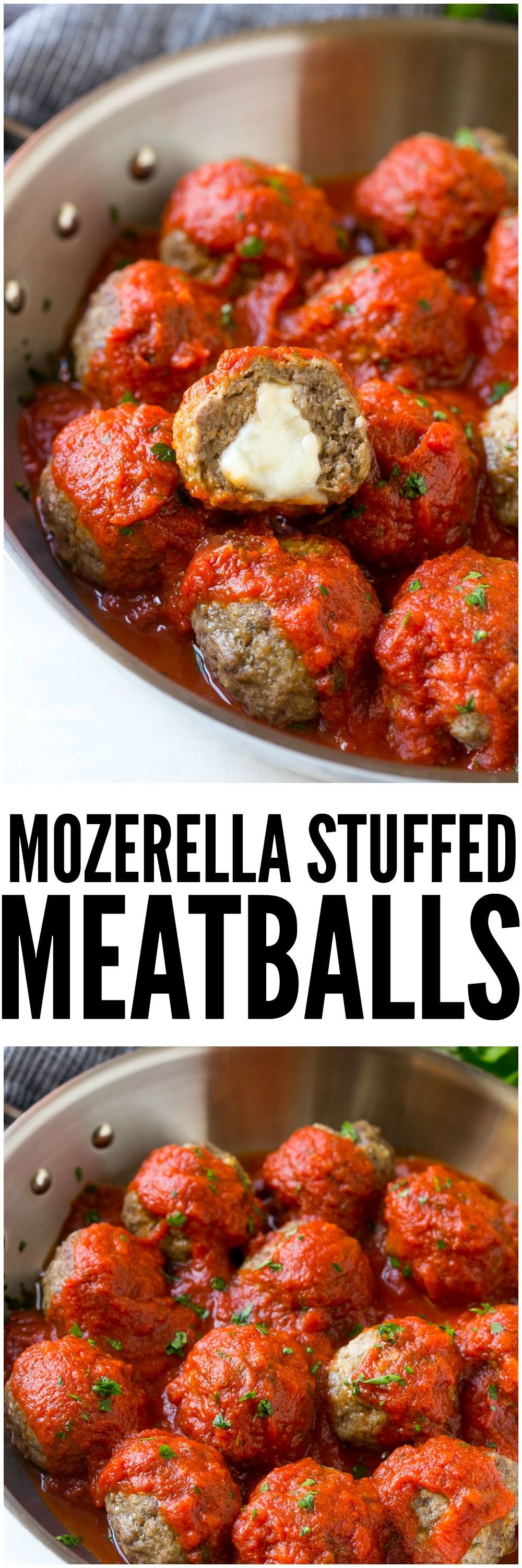 Mozzarella Stuffed Meatballs are a fun twist on the classic recipe – serve these meatballs as a party appetizer or over a big