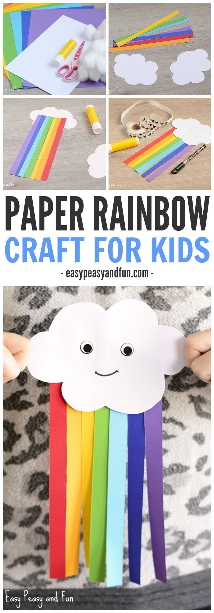 Mr. Happy cloud is here to play! This sweet cloud and paper rainbow craft for kids is a great spring project!