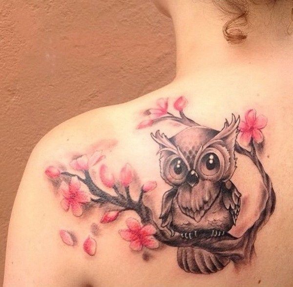 Owl and cherry blossom tattoo. More via forcreativejuice….