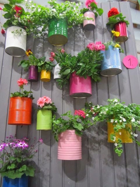 Painted Recycled Can Herb Garden by Outdoor Areas and other super cute DIY garden ideas