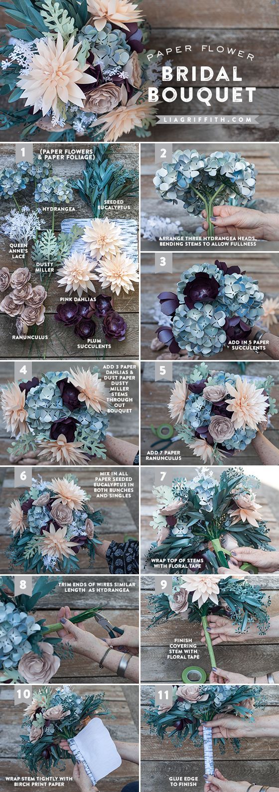 Paper flower bridal bouquet tutorial @LiaGriffith.com