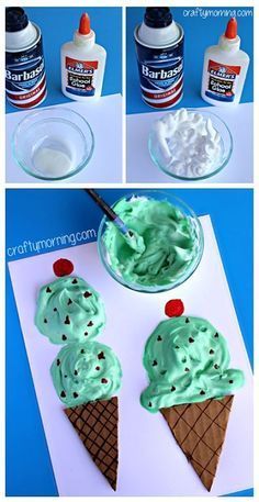 Puffy Paint Ice Cream Cone Craft for Kids – Fun summer art project! Love mint chocolate ice cream!