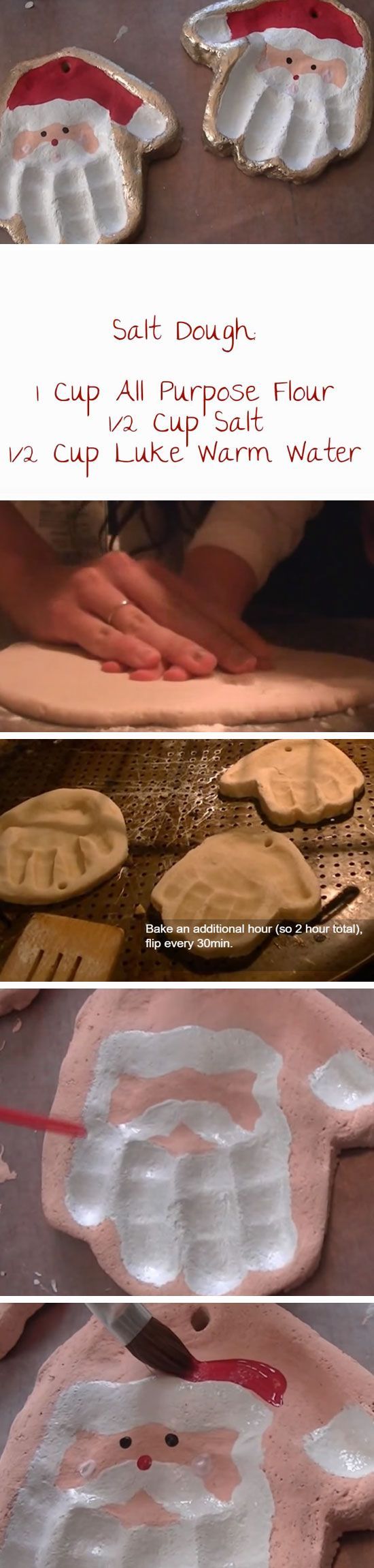 Salt Dough Santa Handprint | 20+ DIY Christmas Crafts for Kids to Make