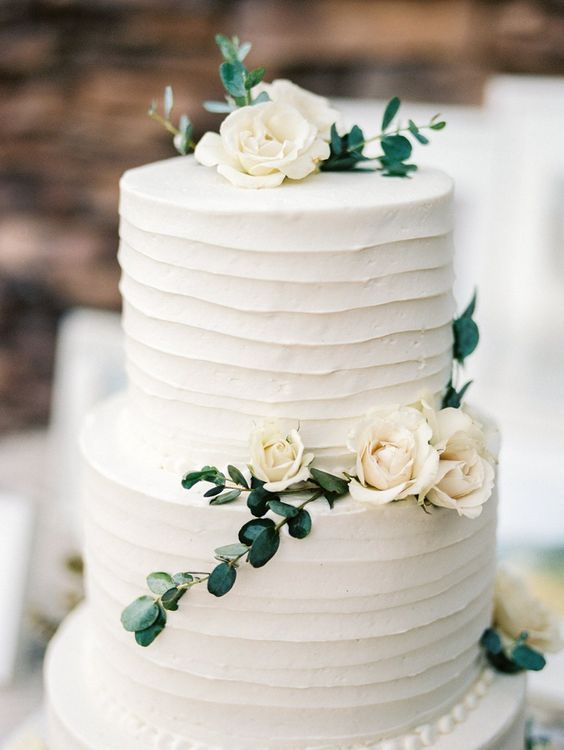 simple, organic, white and green wedding cake
