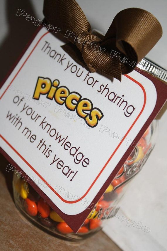 Teacher Appreciation “Thank you for sharing PiECES of your knowledge” Printable DIY Candy Favor/Goody/Treat Bag Tag – Brown,