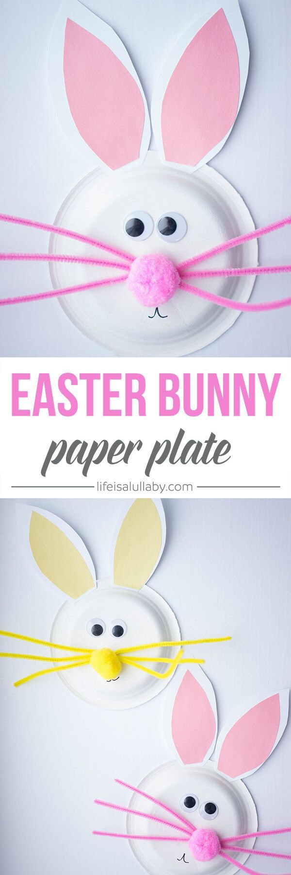 This paper plate Easter Bunny is so cute! I love how easy this is to make and a really fun kids craft to do with the kids!