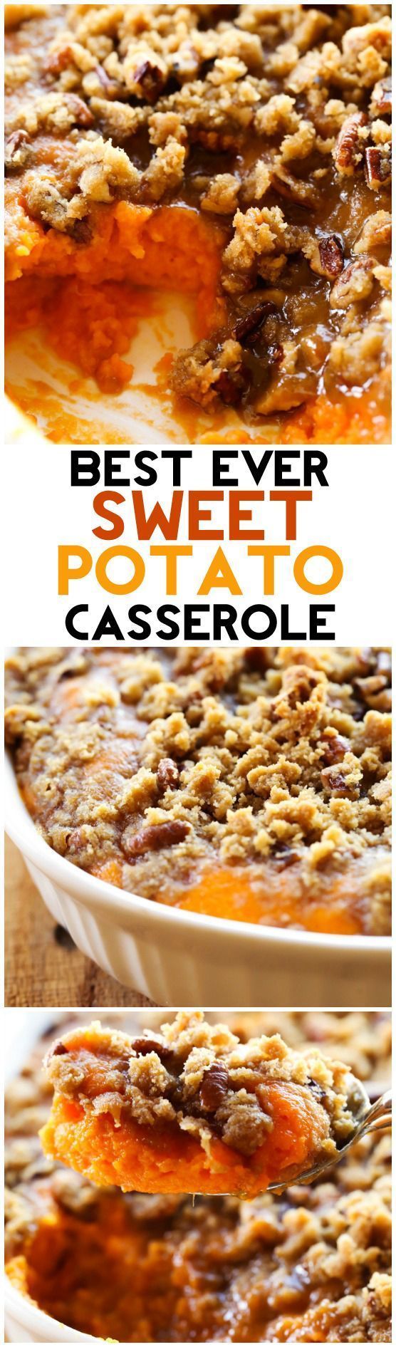 This Sweet Potato Casserole is my absolute FAVORITE side dish at Thanksgiving or anytime really! It is perfectly sweet with a