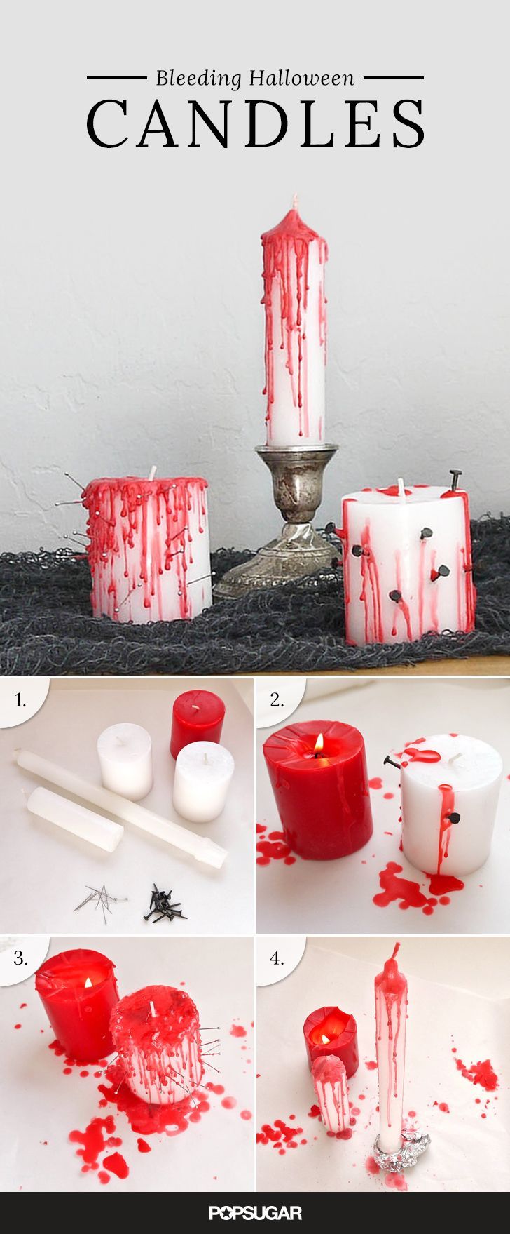 Transform dollar store candles into bleeding votives that really set the tone for an eerie evening of Halloween fun.