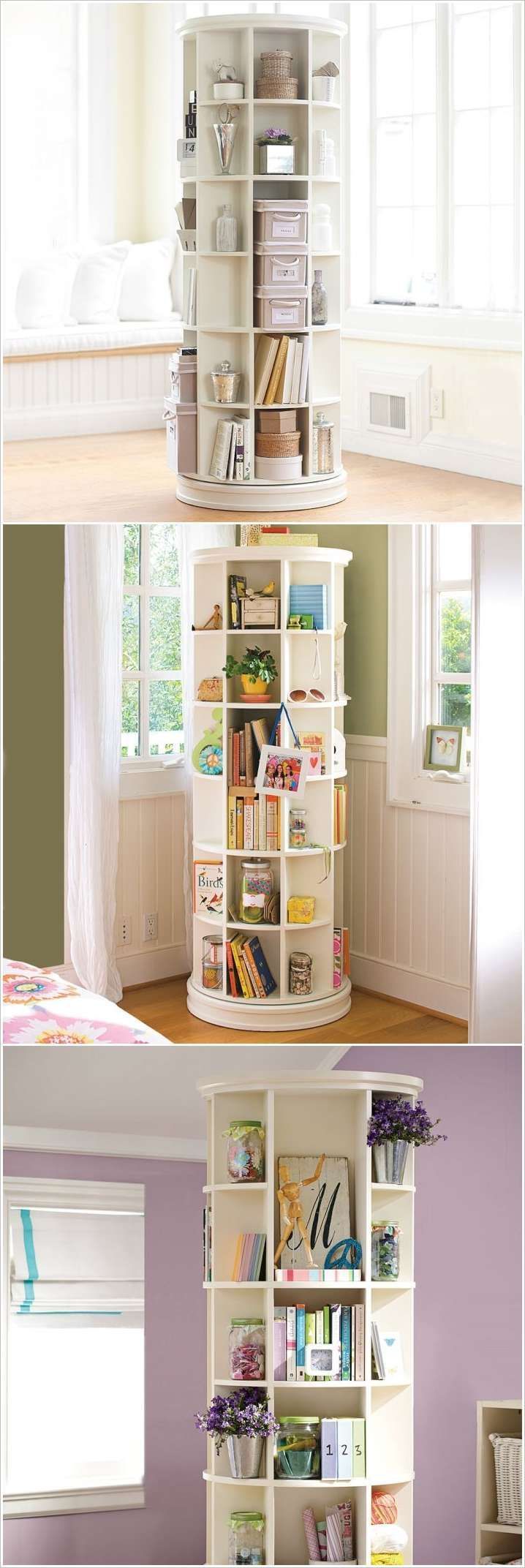 A Revolving Bookcase Loaded with Storage Space…plus more space saving ideas for all areas of the home!