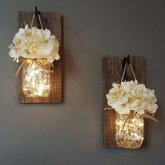 awesome cool Rustic Home Decor, Home & Living, Set of 2 Hanging Mason Jar Sconces with… by