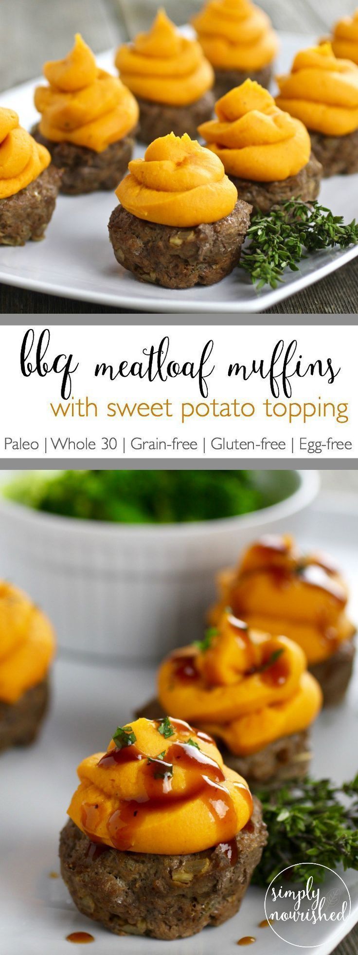 BBQ Meatloaf Muffins with Sweet Potato Topping |Paleo | Whole 30 | Egg-free