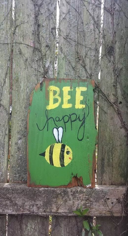 Bee Happy sign by MySalvagedPast on Etsy