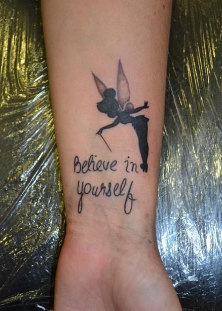 Believe In Yourself Tinkerbell Tattoo On Wrist