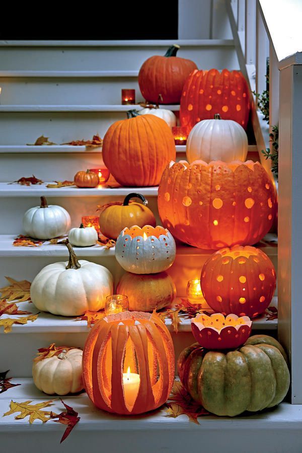 Carve a Pattern – Fabulous Fall Decorating Ideas – Southernliving. Turn standard grocery store pumpkins into decorative votive