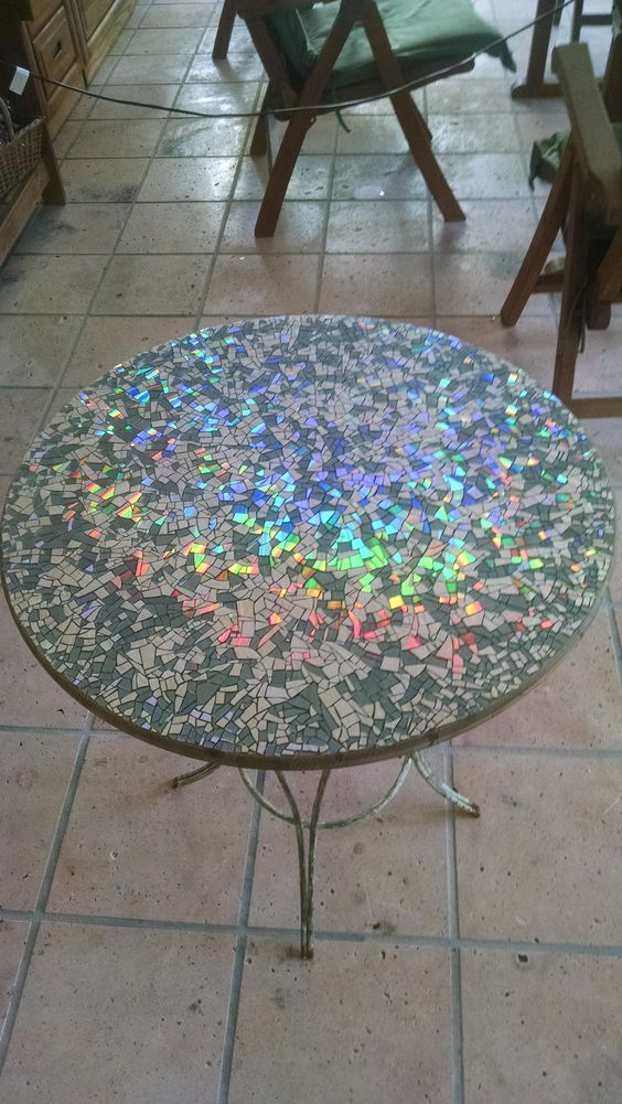 Brilliant DIY Ideas How to Recycle Your Old CDs -   Awesome Mosaic Tables Ideas