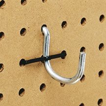 garage storage pegboard hooks.  Using zip ties to keep hooks on the peg board.