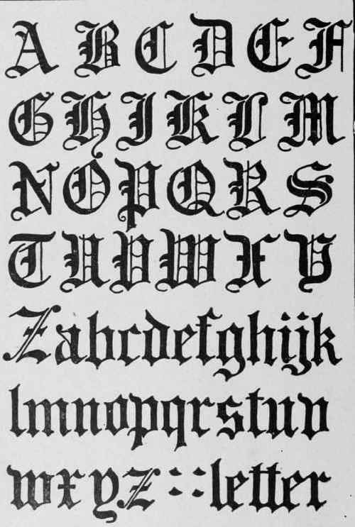 Gothic / black-letter script evolved from Carolingian in the later middle ages, circa 1200 AD, became the dominant handwriting