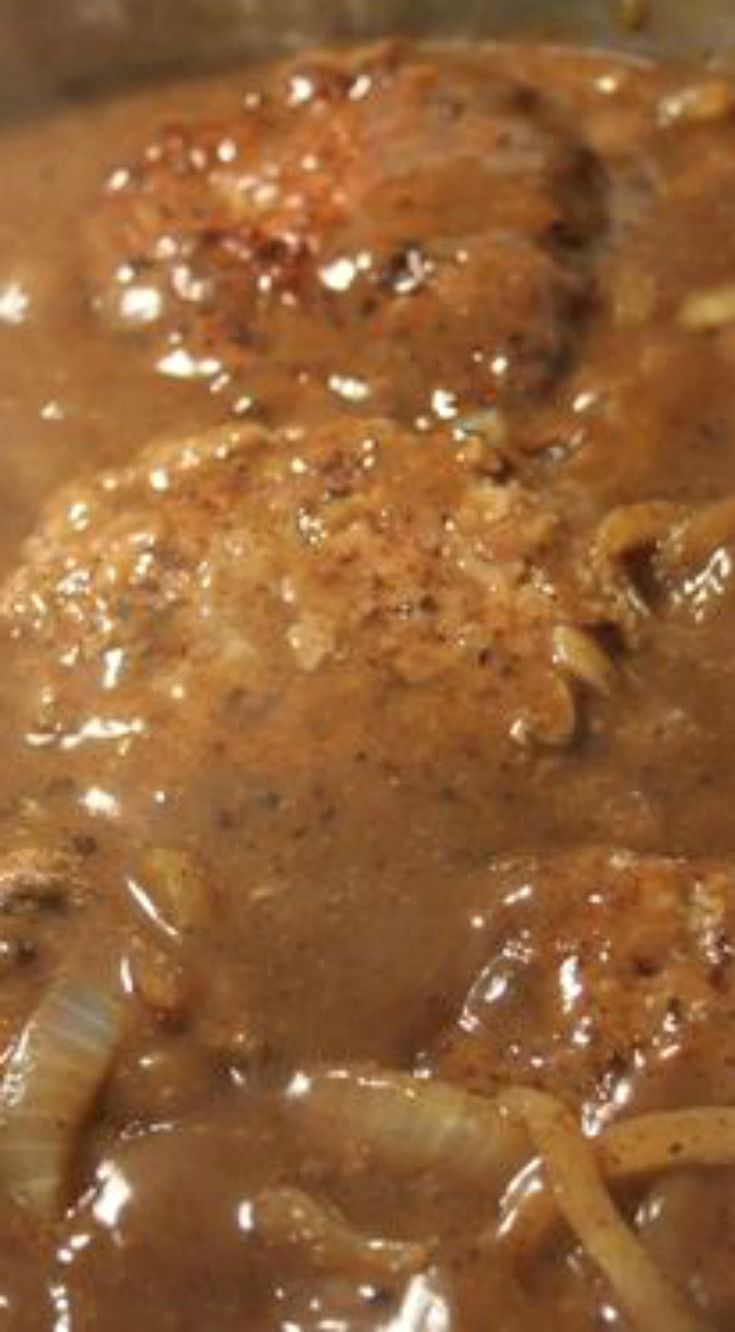 Hamburger Steak with Creamy Onion Gravy ~ A diner classic and a southern favorite… Seasoned ground beef patties are cooked with