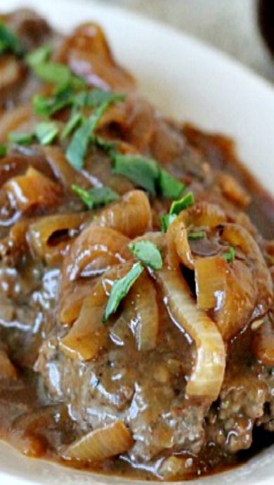 Hamburger Steak with Onions and Gravy Recipe ~ Says: This is an easy-to-make classic Southern favorite. Dress up ground beef with