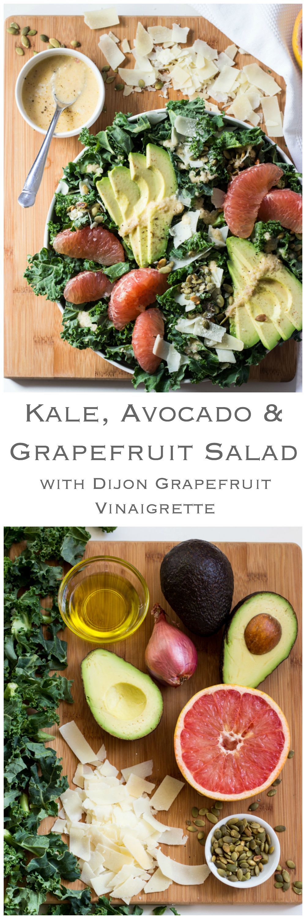 Kale, Avocado, and Grapefruit Salad with Dijon Grapefruit Vinaigrette – simple salad with ton of flavor and texture |