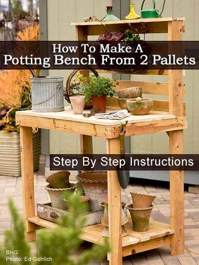 Make Your Own Potting Bench from 2 Pallets!!  LOVE this idea for repurposing pallets – Ken is going to be delighted!!  lol!