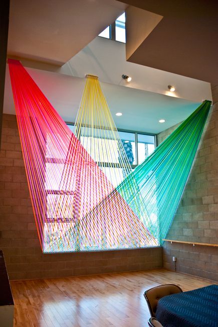 Megan Geckler >>> String Art Installations >>>  Installations are created with flagging tape (the plastic ribbon used on