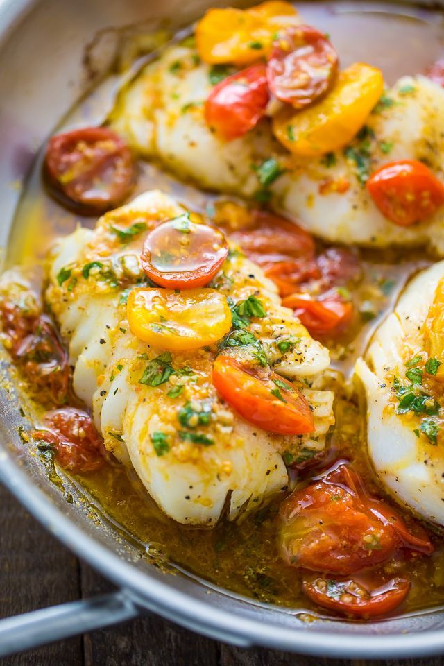 Pan-Seared Cod in White Wine Tomato Basil Sauce | Baker by Nature