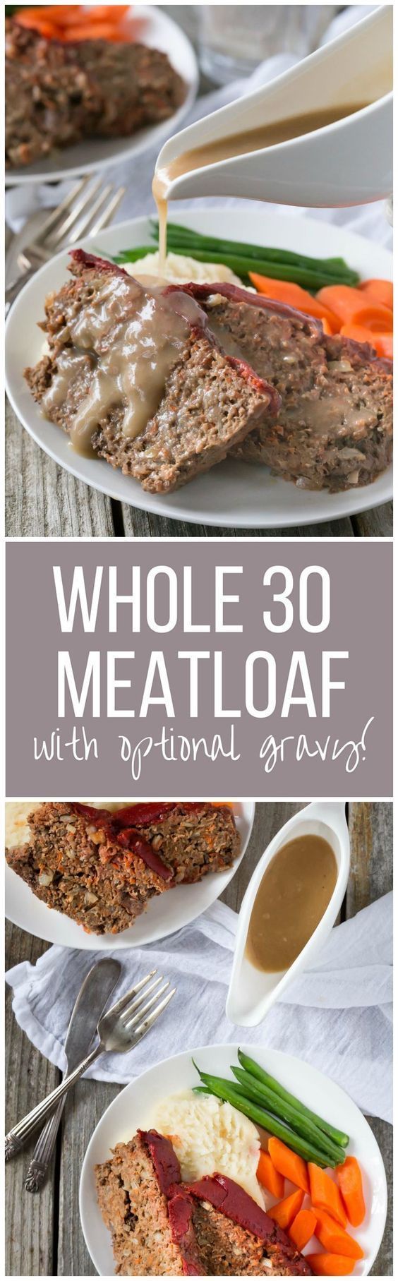 Perfect for a weeknight meal! This gluten free, Paleo and Whole 30 Meatloaf is packed with flavor and added vegetables! Make it