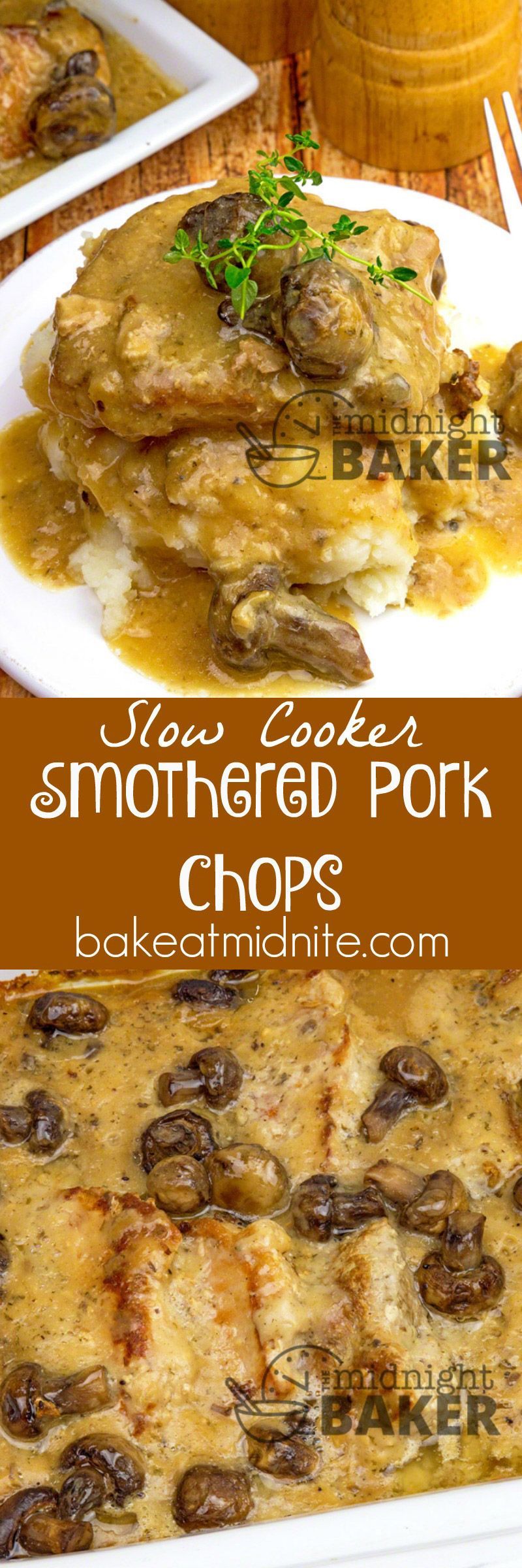 Pork chops smothered in an awesome gravy. Easy to make in the slow cooker.