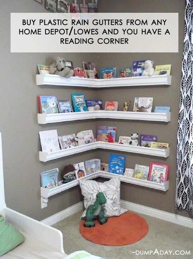 Rain gutters from any home improvement store to make a reading corner!!